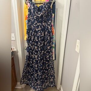 Xscape Navy Blue Floral Maxi Dress